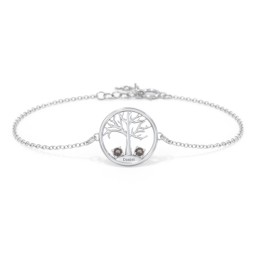 1 - 4 Stone Family Tree Bracelet in 925 Sterling Silver with Smokey Quartz, Blue Topaz, and Emerald