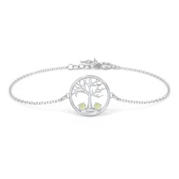 1 - 4 Stone Family Tree Bracelet in 925 Sterling Silver with Peridot, Blue Topaz, and Emerald