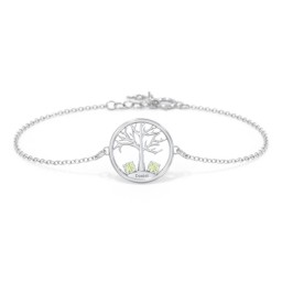 1 - 4 Stone Family Tree Bracelet in 925 Sterling Silver with Peridot, Blue Topaz, and Emerald