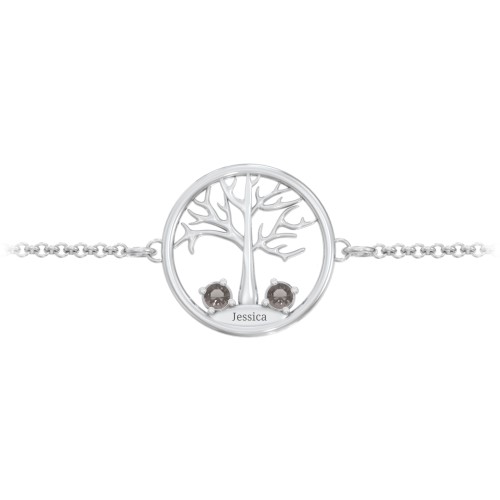 1 - 4 Stone Family Tree Bracelet – Sterling Silver with Smokey Quartz