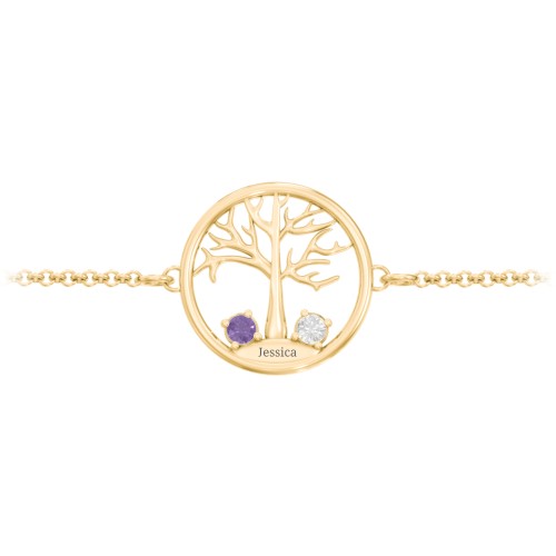 1 - 4 Stone Family Tree Bracelet – 10K Yellow Gold with Amethyst and Cubic Zirconia