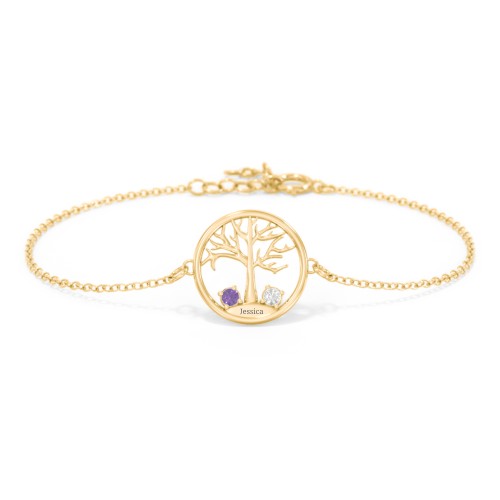 1 - 4 Stone Family Tree Bracelet – 10K Yellow Gold with Amethyst and Cubic Zirconia