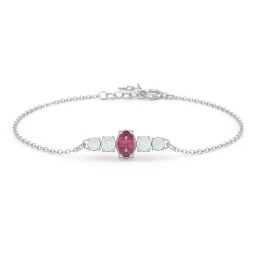 Oval Centre with 4 Side Round Stones Bracelet in 925 Sterling Silver with Pink Tourmaline and Opal