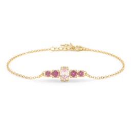 Oval Centre with 4 Side Round Stones Bracelet in 10K Solid Yellow Gold with Morganite and Pink Tourmaline