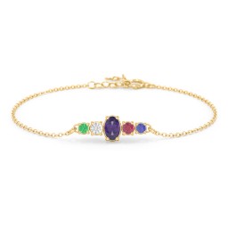Oval Centre with 4 Side Round Stones Bracelet in 10K Solid Yellow Gold with Amethyst, Cubic Zirconia, Ruby, Emerald, and Blue Sapphire