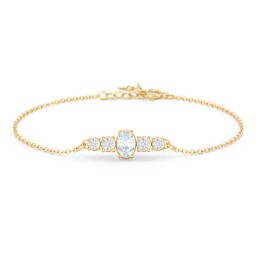 Oval Centre with 4 Side Round Stones Bracelet in 10K Solid Yellow Gold with Aquamarine