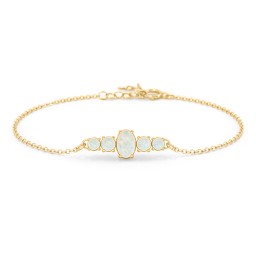 Oval Centre with 4 Side Round Stones Bracelet in 10K Solid Yellow Gold with Opal