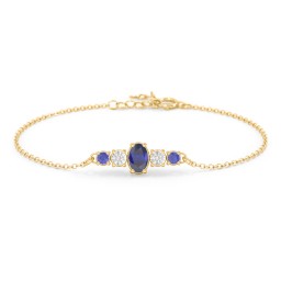 Oval Centre with 4 Side Round Stones Bracelet in 10K Solid Yellow Gold