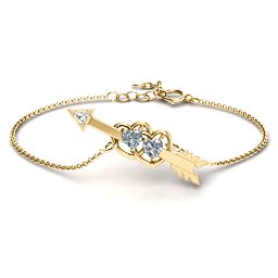 Double Heart with Arrow and Two Heart Stones Promise Bracelet