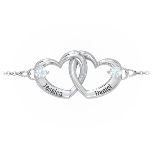 Interlocking Heart Promise Bracelet with Two Stones