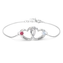 Interlocking Heart Promise Bracelet with Two Stones – 18K Gold Plated Silver with Aquamarine