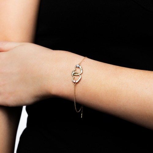 Interlocking Heart Promise Bracelet with Two Stones – 18K Gold Plated Silver with Aquamarine