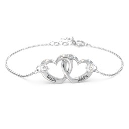 Interlocking Heart Promise Bracelet with Two Stones in 925 Sterling Silver with Cubic Zirconia