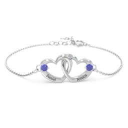Interlocking Heart Promise Bracelet with Two Stones in 925 Sterling Silver with Blue Sapphire
