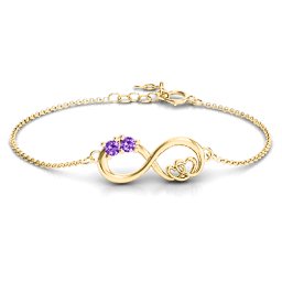 Double the Love Infinity Bracelet in 18K Gold Plated Silver with Amethyst