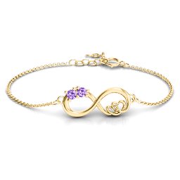 Double the Love Infinity Bracelet in 18K Gold Plated Silver with Amethyst