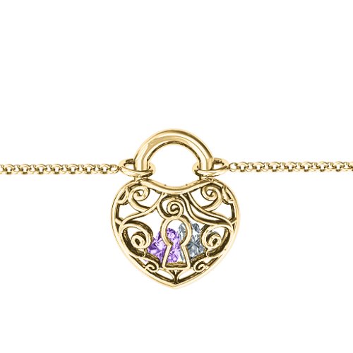 True Love's Lock Caged Bracelet – 10K Yellow Gold with Amethyst and Cubic Zirconia