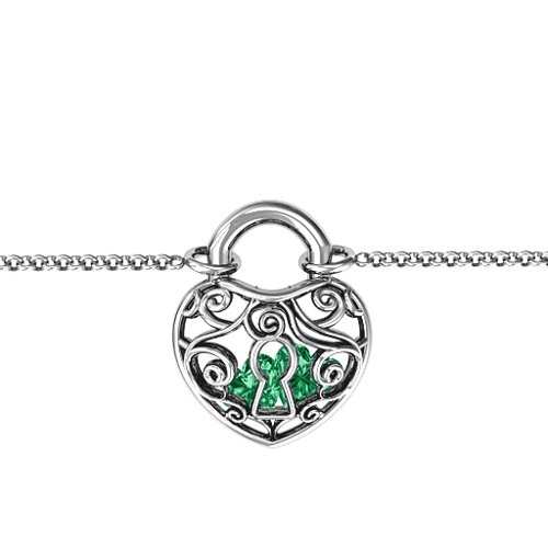 True Love's Lock Caged Bracelet – Sterling Silver with Emerald