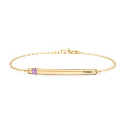 Engraveable Bar Bracelet with 1-5 Stones in 10K Solid Yellow Gold with Amethyst, Pink Sapphire, Pink Tourmaline, Aquamarine, and Blue Topaz