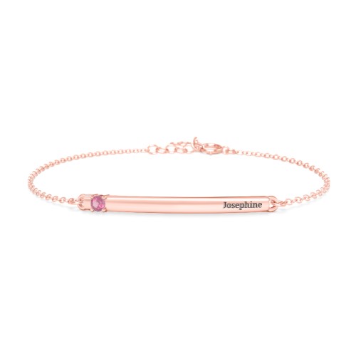 Engraveable Bar Bracelet with 1-5 Stones – 10K Rose Gold with Pink Tourmaline