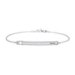 Engraveable Bar Bracelet with 1-5 Stones in 925 Sterling Silver with Aquamarine, Pink Sapphire, Pink Tourmaline, and Blue Topaz