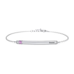 Engraveable Bar Bracelet with 1-5 Stones in 925 Sterling Silver with Amethyst, Pink Sapphire, Pink Tourmaline, Aquamarine, and Blue Topaz