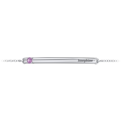 Engraveable Bar Bracelet with 1-5 Stones – Sterling Silver with Amethyst