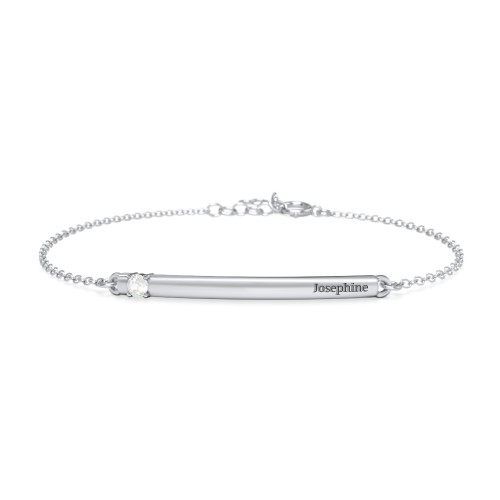 Engraveable Bar Bracelet with 1-5 Stones – Sterling Silver with Cubic Zirconia