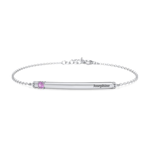 Engraveable Bar Bracelet with 1-5 Stones – Sterling Silver with Amethyst