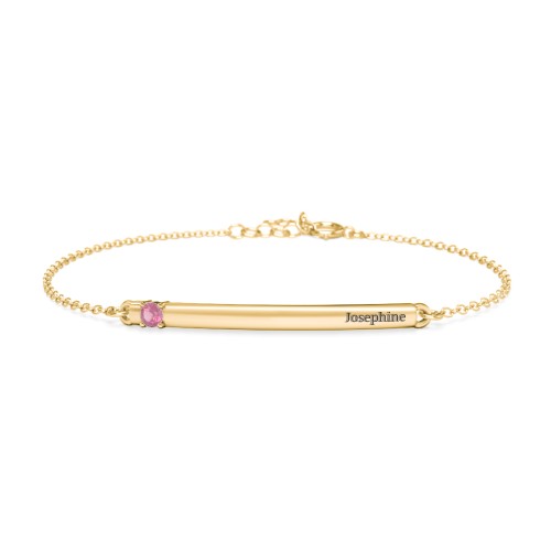 Engraveable Bar Bracelet with 1-5 Stones – 10K Yellow Gold with Pink Tourmaline