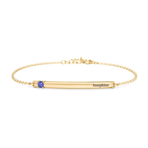 Engraveable Bar Bracelet with 1-5 Stones – 10K Yellow Gold with Blue Sapphire