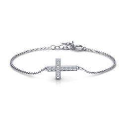 Sterling Silver Shimmering Cross Bracelet With Cubic Zirconia Accent Stones in 925 Sterling Silver