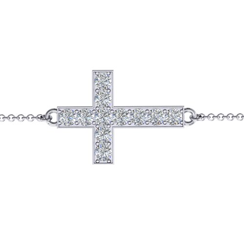 Sterling Silver Shimmering Cross Bracelet With Cubic Zirconia Accent Stones – Sterling Silver