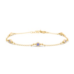 Diamond Shape Charm Bracelet with Gemstones in 18K Gold Plated Silver with Blue Sapphire
