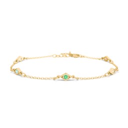Diamond Shape Charm Bracelet with Gemstones in 18K Gold Plated Silver with Amethyst, Mint Premium Zirconia, Emerald, Citrine, and Garnet