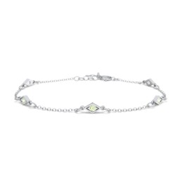 Diamond Shape Charm Bracelet with Gemstones in 925 Sterling Silver with Peridot