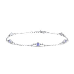 Diamond Shape Charm Bracelet with Gemstones in 925 Sterling Silver with Blue Sapphire