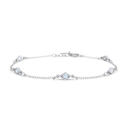 Diamond Shape Charm Bracelet with Gemstones in 925 Sterling Silver with Blue Topaz