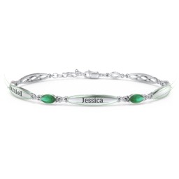 Engravable Family Bracelet with Marquise Birthstones (1-5 Stones) in 925 Sterling Silver with Emerald, Peridot, and Citrine