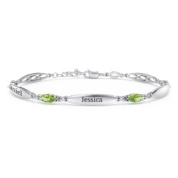 Engravable Family Bracelet with Marquise Birthstones (1-5 Stones) in 925 Sterling Silver with Peridot and Citrine
