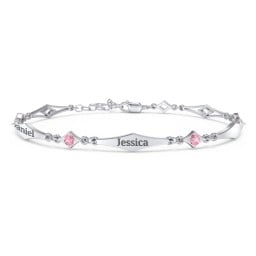 Engravable Modern Family Bracelet with Round Birthstones (1-5 Stones)