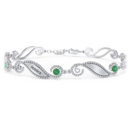 Engravable Beaded Family Bracelet with Round Birthstones (1-6 Stones)