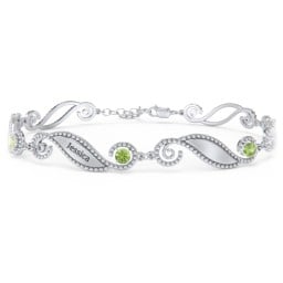 Engravable Beaded Family Bracelet with Round Birthstones (1-6 Stones)