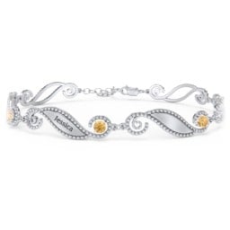 Engravable Beaded Family Bracelet with Round Birthstones (1-6 Stones)