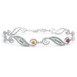 Engravable Beaded Family Bracelet with Round Birthstones (1-6 Stones)