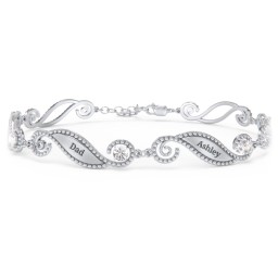 Engravable Beaded Family Bracelet with Round Birthstones (1-6 Stones) in 925 Sterling Silver with Cubic Zirconia, Fancy Blue Premium Zirconia, Pink Tourmaline, and Emerald