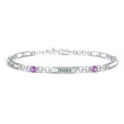 Engravable Classic Family Bracelet with Round Birthstones (1-5 Stones)