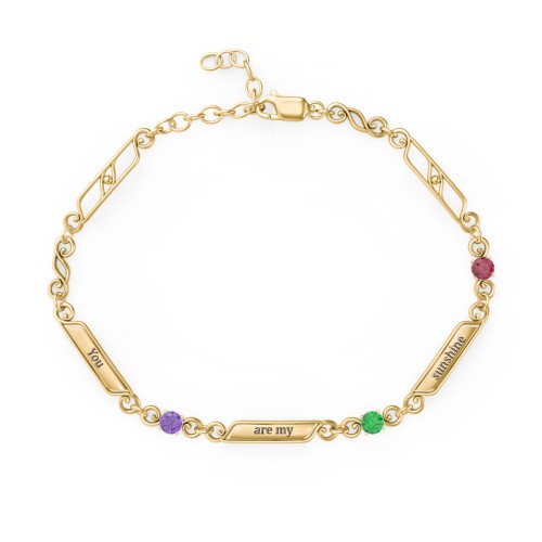 Engravable Classic Family Bracelet with Round Birthstones (1-5 Stones) – 10K Yellow Gold with Amethyst, Emerald, and Ruby