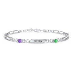 Engravable Classic Family Bracelet with Round Birthstones (1-5 Stones) – Sterling Silver with Amethyst, Emerald, and Ruby