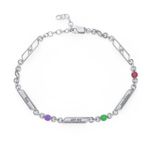 Engravable Classic Family Bracelet with Round Birthstones (1-5 Stones) – Sterling Silver with Amethyst, Emerald, and Ruby